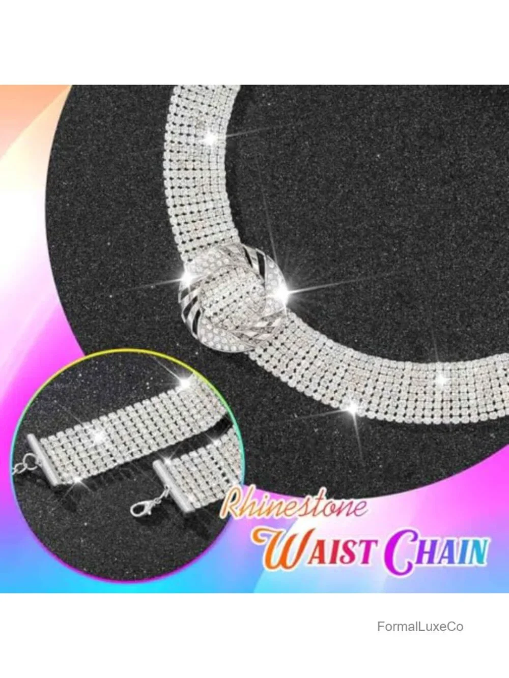 Rhinestone Crystal Glitter Chain Belt O-Ring Adjustable Waist Accessory Dress